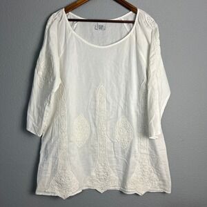 Lilly Mason Tunic Top Crochet Lace Bohemian Cotton White Coastal Beach Size L